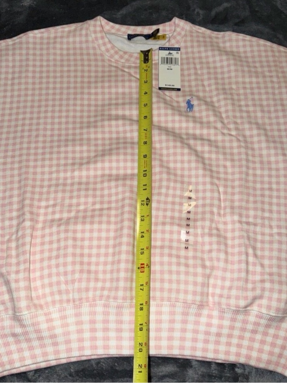 Medium Polo Ralph Lauren Gingham Fleece Sweatshirt Pink White - Picture 6 of 6